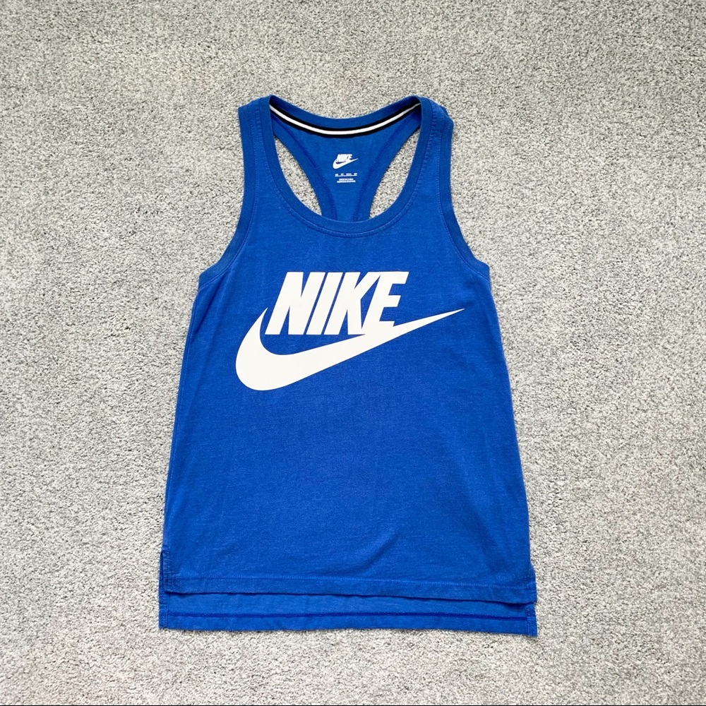 Blue Nike hi-low workout tank top